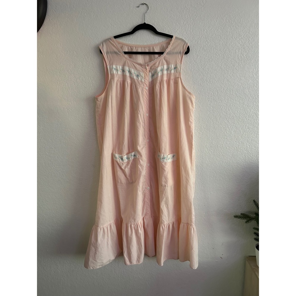 Vintage Pink Floral Embroidered Button Up Victorian Nightgown Dress Romantic - Picture 8 of 11